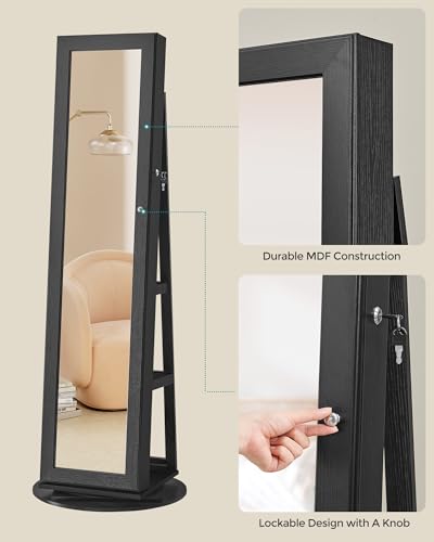 360° Swivel Jewelry Cabinet (Black / Framed Mirror, Classic)