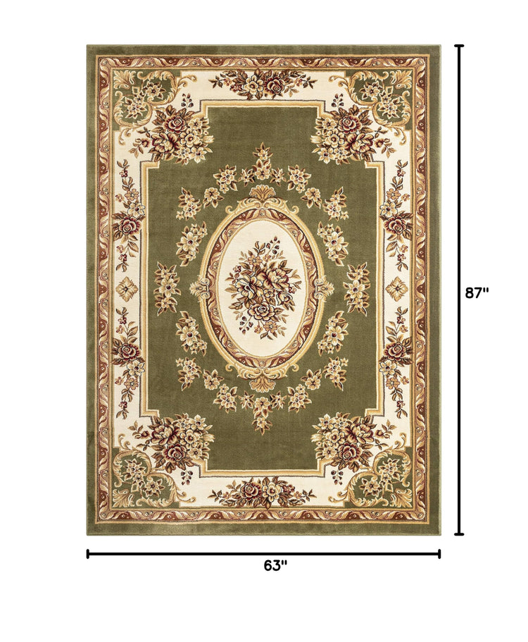 Pastoral Medallion Green French Area Rug European Formal Traditional (5'3" x 7'3" (Rectangular) / Green)