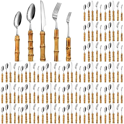 120 Pcs Bamboo Silverware Set 18 (Silver)