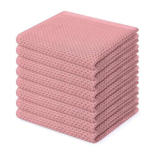 100% Cotton Waffle Weave Kitchen Dish Cloths 8 (Dried Rose / 12 X 12 - 8 Pack)