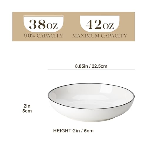 8.85" Large Pasta Bowls (Ivory White (Black Rim) / 42 Oz (6 Piece))