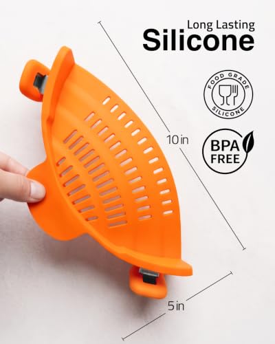Snap N Strain Clip On Strainer for Pots and Pans (Orange)
