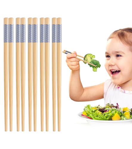 7inch Short kids Bamboo Chopsticks 5 Pairs Reusable Wooden Natural Chopstick Training for Beginners (Style 3 - 5 Pairs - 7 inches)