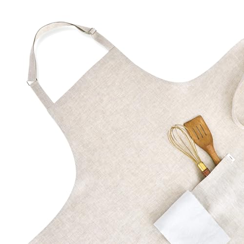 100% Pure Linen Apron Natural Woven (Light Natural / 38 X 36 Inch)