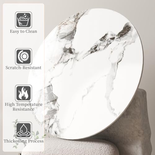 31.5" Lazy Susan for Table Top Tempered Glass Rotating Serving Tray for Dining Table (Marble White / 80CM)