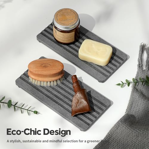 2PCS Diatomite Quick Stone Drying Tray Mat For Bathroom & Kitchen Counter (Charcoal / 8"x 3.8")