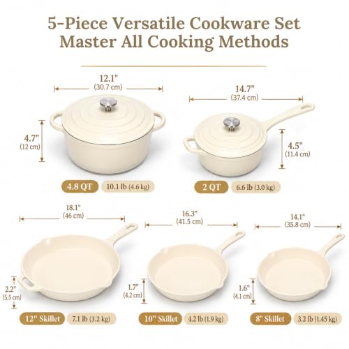 Enameled Cast Iron Cookware Set (White E)