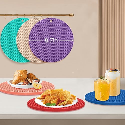 6 Pack Silicone Trivets for Hot Pots and Pans (9x9in / 04 6 Colorful Round)