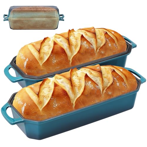 Bread Pan Cast Iron Loaf Pan with Lid Bread Loaf Pan 13x5 Inch Enameled Cast Iron Sourdough Bread Pan (DarkCyan / 13x5 Inch)