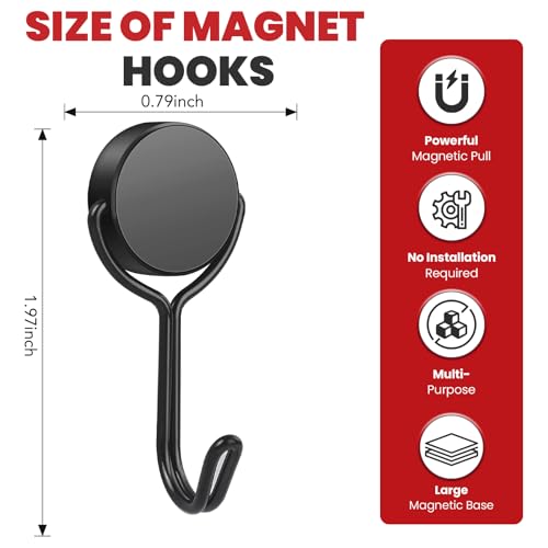 Magnetic Hooks for Cruise Cabins 30Lbs+ Heavy Duty Magnet Hook (Black / 0.79in×2.0in-1)