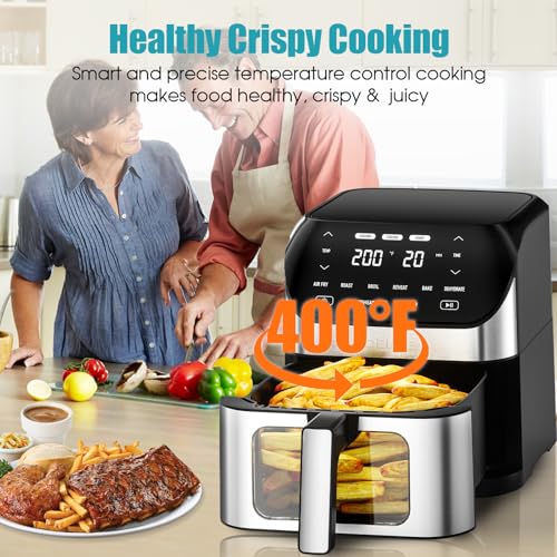 Air Fryer 6.2 QT Large Capacity Oilless Hot Air Fryers Oven 1500W Healthy Cooker with 10 Presets (Silver-L)