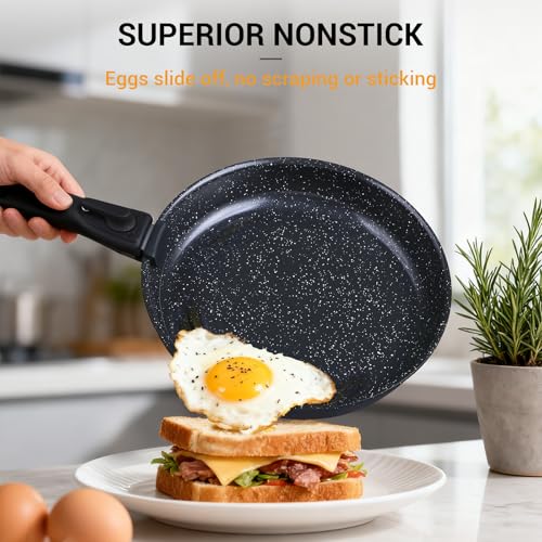 21 Piece Ceramic Pots and Pans Set Non Stick with Detachable Handles and Egg Frying Pan (Egg Pan Set)