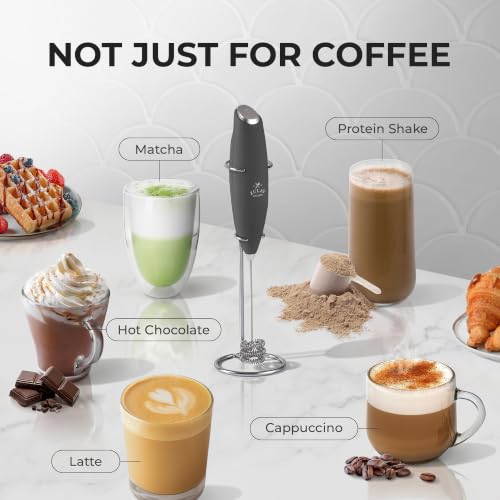 Powerful Milk Frother Wand With Duracell Batteries (06 - Executive Gray / Triple Whisk + Batteries)