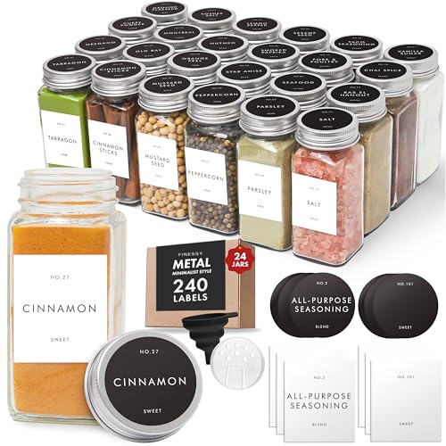 Thick Glass Spice Jars With Airtight Lids And Labels 4oz 24 Pack