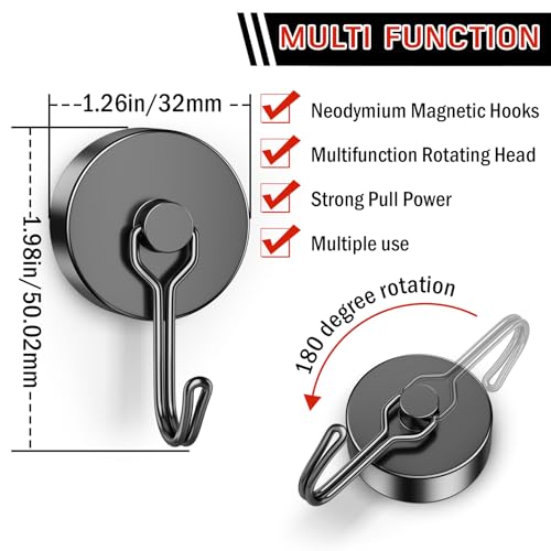 20 Pack Black Magnet Hooks (Black / 1.26in)