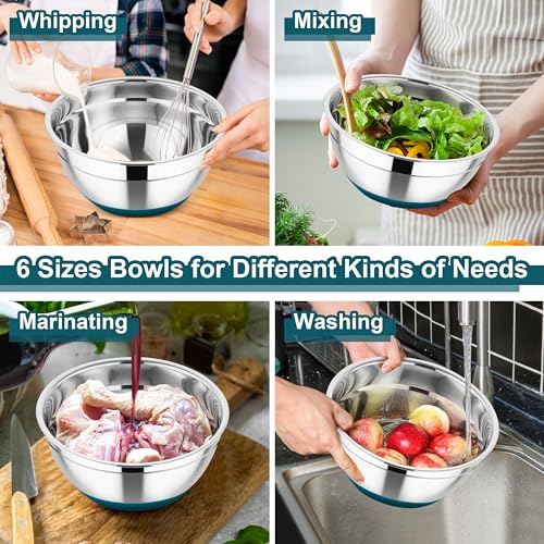 Mixing Bowls Stainless Steel Salad Bowl with Lid & Graters (Blue)