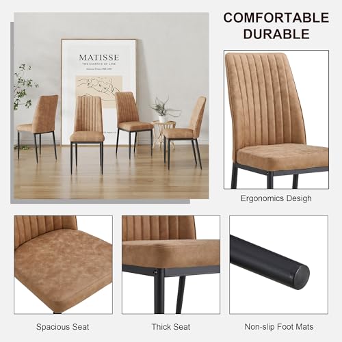 Modern Dining Chairs Set of 8 Kitchen Chairs Set Leathaire Fabric Chair with Metal Leg High Back Upholstered Chair for Dinner Room (B- Brown)