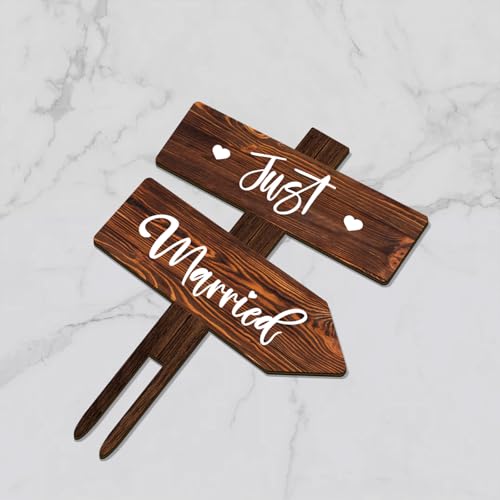 Rustic Just Married Wedding Cake Topper in Wood Wedding Cake Decoration (Just Married)