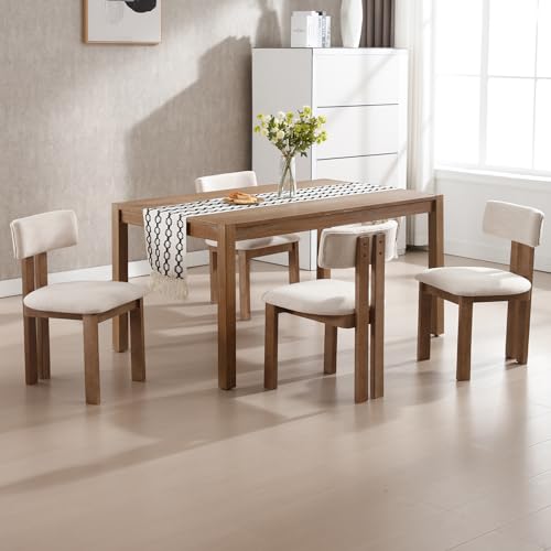 Dining Chairs Set of 2 Linen Fabric Diner Chairs Farmhouse Wood Chairs for Kitchen and Dining Room (Linen, Beige / 2 CHAIRS)