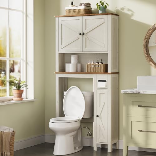 Over the Toilet Storage Cabinet (Rustic White / With side storage(31.3"))
