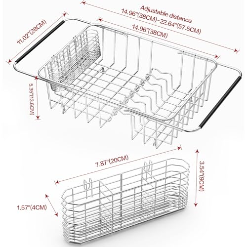 Large Dish Drainer Rack in Sink Adjustable (Medium - 14.96×11.02×5.35 Inches)