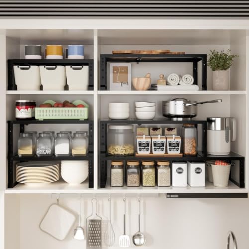 Expandable Spice Rack & Kitchen Cabinet Organizer (1 Pack/Black / Large:10"D x 16.5"W x 6.2"H)
