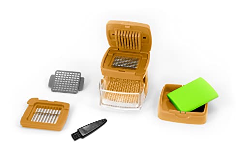 Garlic-A-Peel Garlic Press, Crusher, Cutter, Mincer, and Storage Container - Includes Silicone Garlic Peeler - Easy to Clean - Stainless Steel Blades – (Honey), standard (2.5 x 2.5 x 2.8 / Honey)