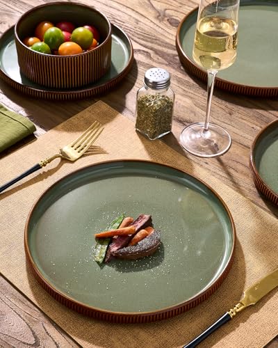 Stoneware Dinnerware Sets (Moss Green & Brown)