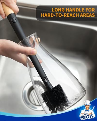 Water Bottle Brush and Straw Cleaner Brush with Long Handle (Black)