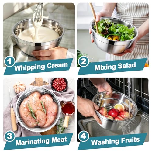 Mixing Bowls Stainless Steel Nesting Salad Bowls & Airtight Lids (Navy Blue)