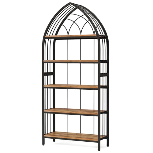 74.8" Tall Arched Bookshelf (Brown + Black)