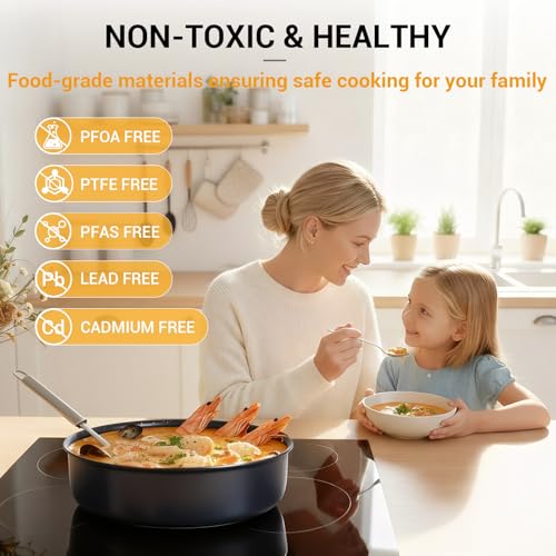 21 Piece Ceramic Pots and Pans Set Non Stick with Detachable Handles and Egg Frying Pan (Egg Pan Set)