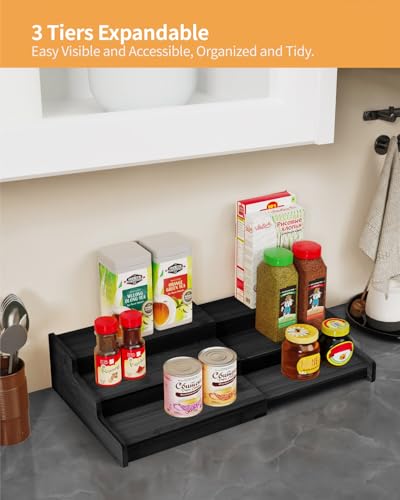 Spice Rack 3 Tier Natural Bamboo (Black)