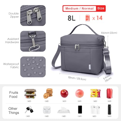 NOL 8L Insulated Lunch Bag for Women (Gray / Medium (8 Liters))