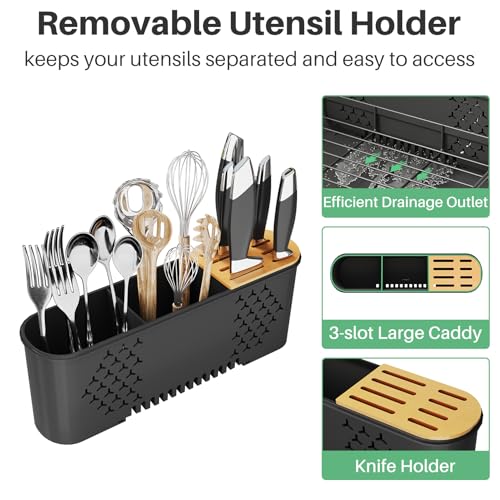 Large Expandable Dish Drying Rack for Kitchen Counter (Black)