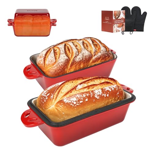 9x5 Enameled Cast Iron Loaf Pan with Lid (Red)