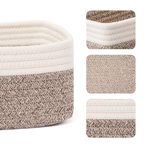 Small Storage Baskets for Organizing (3pcs-L11.5xW7.5xH4.7" / Off White/Brown)