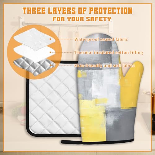 Yellow Gray Modern Art Oven Mitts and Pot Holders (Yellow Gray Modern Art)