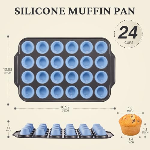 Silicone Mini Muffin Pan with Metal Frame (Blue / 24-Cup Mini)