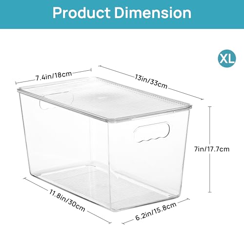 6 Pack Clear Stackable Storage Bins with Lids and Handles (XL(13"L x 7.4"W x 7"H))