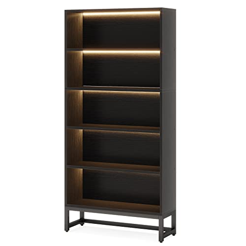 Tall Bookcase Black Bookshelf (Black)