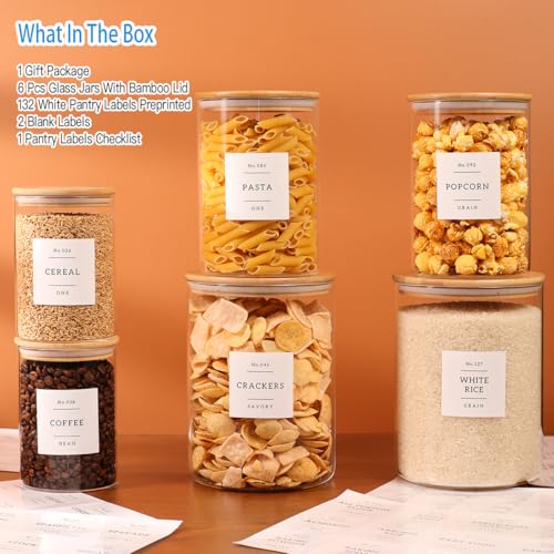 6 Pack Borosilicate Glass Storage Jars with Bamboo Lids + 132 Pre (6 pack)