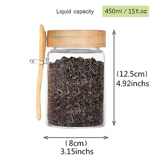 Glass Jar with Screw Lid and Spoon (Round/16oz*3/Bamboo Screw Lid)