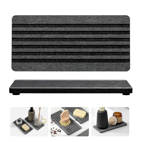 2PCS Diatomite Quick Stone Drying Tray Mat For Bathroom & Kitchen Counter (Charcoal / 8"x 3.8")