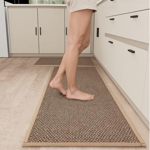 Kitchen Mats Set of 2 PCS for Floor (Brown / 17.3"x47"+17.3"x30" (Set of 2))