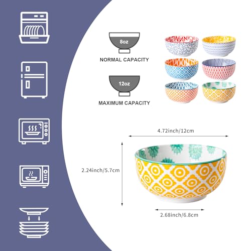 11 Oz Ceramic Small Dessert Bowls Set of 6 (Assorted Colors / 11oz)