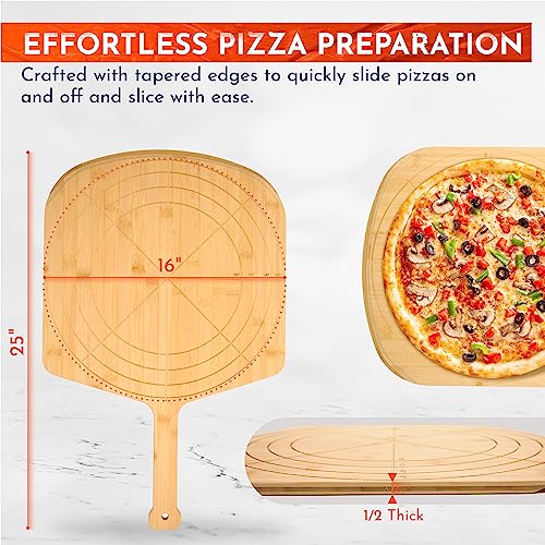 Wooden Pizza Peel 16 Inch Board with Engraved Sizes (Natural(16 inch))