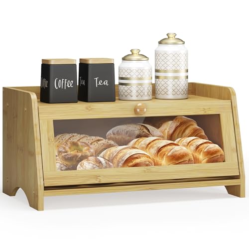 Double Layer Bread Box for Kitchen Countertop (Bamboo / 1 Tier)