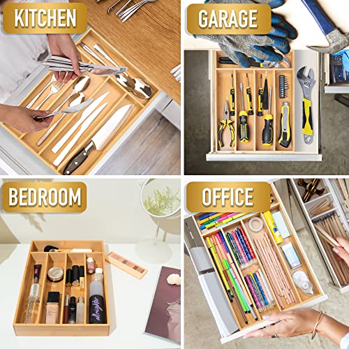 Silverware Organizer Kitchen Drawer Organizer Utensil Organizer Bamboo Silverware Holder Cutlery Organizer in Drawer Flatware Organizer Tray (5 Slots / Natural)