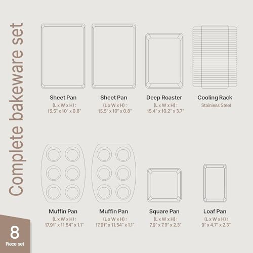 Bakken 8 Piece Stackable Bakeware Set (Gold)